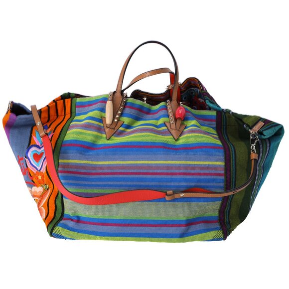 Christian Louboutin Mexicaba Tote Bag Green Orange Multi Jacquard Felt Leather - Picture 6 of 10